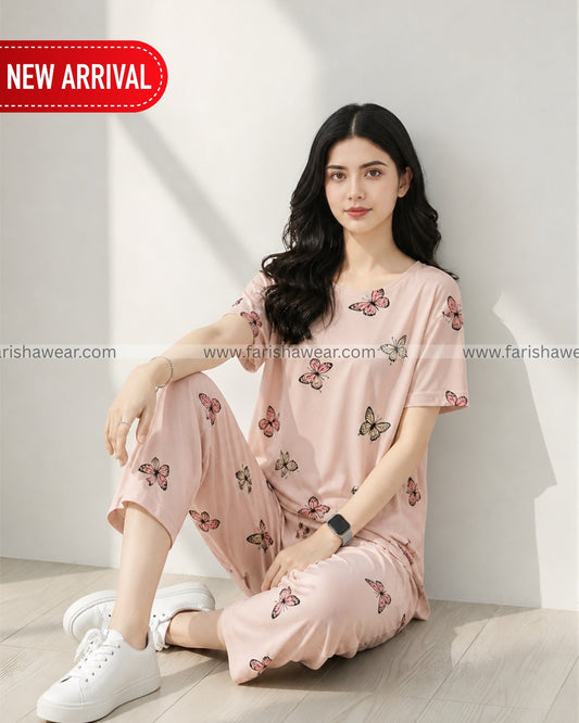 Monach Butterfly Printed Night Suit
